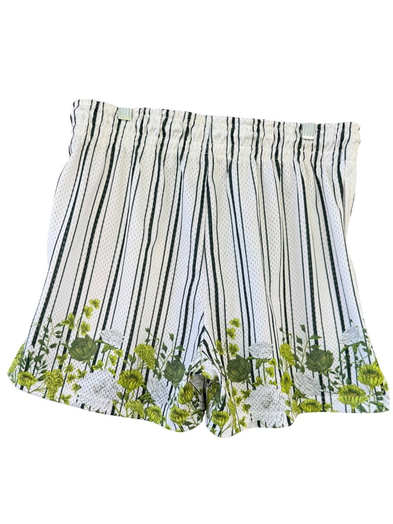 Ryoko Rain Mens Mesh Shorts Floral Stripe Drawstring White Green Size M — image 2 of 8